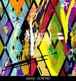 Abstrakte Hintergrunddarstellung, Komposition mit Malstrichen, Spritzern, Streifen und Raute Stock Vektor