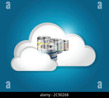 Grafik zur Server-Cloud-Verbindung auf blauem Hintergrund Stock Vektor