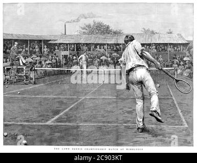 Wimbledon Tennis, 1888 Gravur der zwölften Wimbledon Championships, der Champion Ernest Renshaw Stockfoto