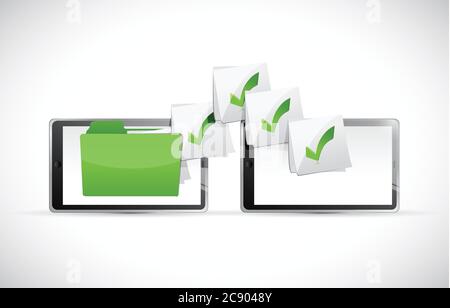 Tablets, die Dateien austauschen, Illustration-Design auf weißem Hintergrund Stock Vektor