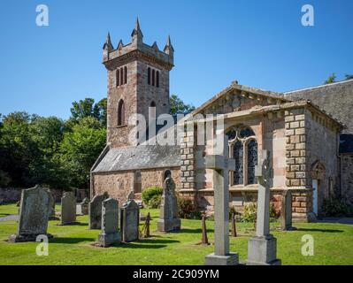 Dirleton Kirk and Graveyard, Dirleton, East Lothian, Schottland Großbritannien. Stockfoto