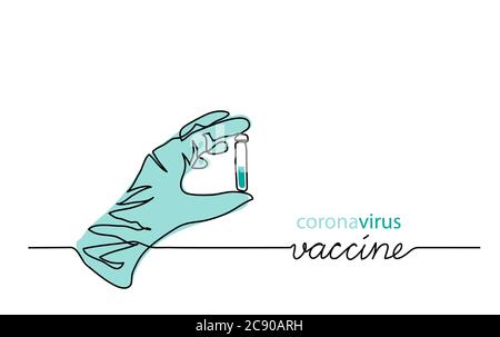 Impfstoff gegen das Coronavirus. Einfaches Vektor-Webbanner, Illustration, Hintergrund. Eine kontinuierliche Linienzeichnung mit Schriftzug Vaccine Stock Vektor