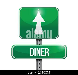 Diner Straßenschild Illustrationen Design auf weißem Hintergrund Stock Vektor