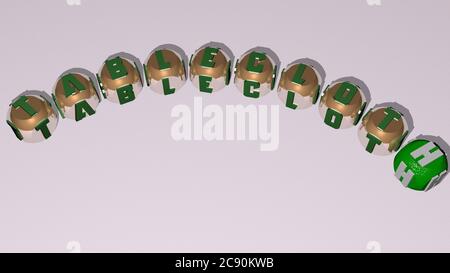 Kombination von Tischdecke aus kubischen Buchstaben aus der oberen Perspektive gebaut, hervorragend für die Konzeptpräsentation. Hintergrund und Muster. 3D-Illustration Stockfoto