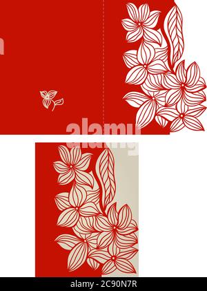 Briefumschlagvorlage aus Papierspitze. Hochzeitseinladungsumschlag Modell für Laserschneiden. Vektorgrafik Stock Vektor