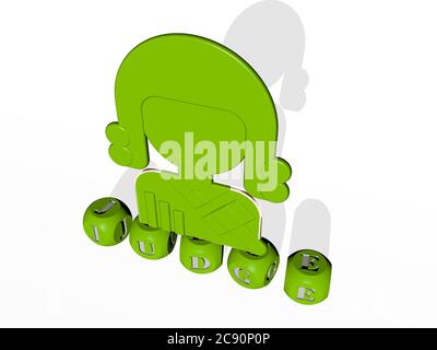 3D-Darstellung des RICHTERS mit Symbol an der Wand und Text angeordnet durch metallische kubische Buchstaben auf einem Spiegelboden für Konzept Bedeutung und Diashow-Präsentation. Illustration und Gericht Stockfoto