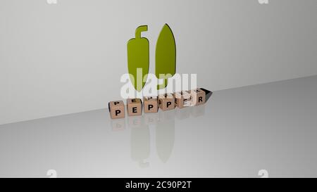 3D-Illustration von PFEFFER Grafiken und Text von metallischen Würfel Buchstaben für die damit verbundenen Bedeutungen des Konzepts und Präsentationen gemacht. Hintergrund und Essen Stockfoto