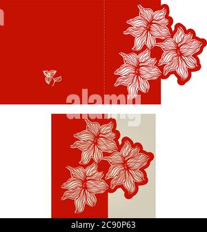 Briefumschlagvorlage aus Papierspitze. Hochzeitseinladungsumschlag Modell für Laserschneiden. Vektorgrafik Stock Vektor