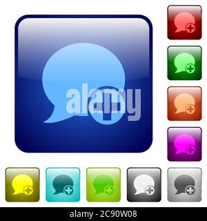 Post Blog Kommentar Farbe Glas abgerundeten quadratischen Button-Set Stock Vektor
