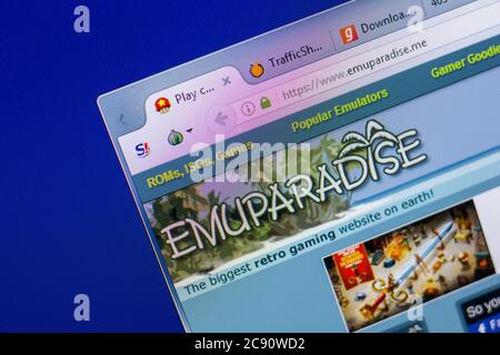 Rjasan, Russland - 20. Mai 2018: Homepage der EmuParadise Website auf dem Display von PC, url - EmuParadise.me Stockfoto