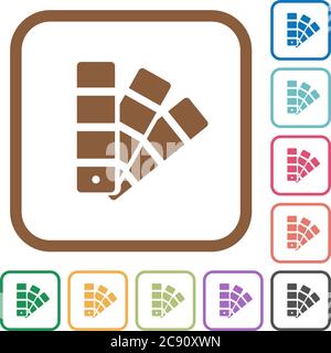 Farbmuster Einfache Symbole in farbigen abgerundeten quadratischen Rahmen auf weißem Hintergrund Stock Vektor