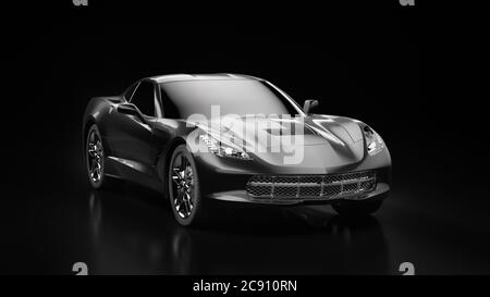 3d-Rendering einer modernen schwarzen Limousine mit Studiolicht. Stockfoto