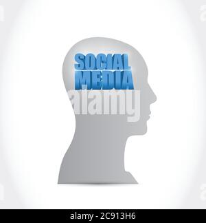 Social Media auf meinem Kopf Illustration Design über einem weißen Hintergrund Stock Vektor