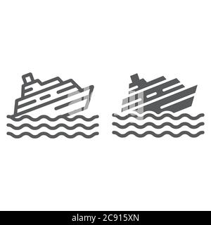 Sinkende Schiffslinie und Glyphen-Symbol, Katastrophe und Wasser, Boot Katastrophe Zeichen, Vektorgrafik, ein lineares Muster auf weißem Hintergrund. Stock Vektor