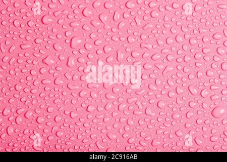 Wassertropfen auf farbigem Hintergrund. Regentropfen, Dampf oder Kondenswasser. Wassertropfen Hintergrund Nahaufnahme Stockfoto