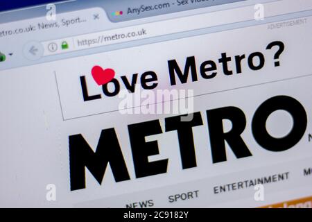 Rjasan, Russland - 05. Juni 2018: Homepage der Metro-Website auf der Anzeige von PC, url - Metro.co.uk Stockfoto
