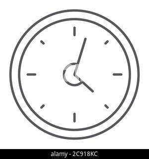 Uhr dünne Linie Symbol, Stunde und Zeit, Wanduhr Zeichen, Vektorgrafiken, ein lineares Muster auf weißem Hintergrund. Stock Vektor