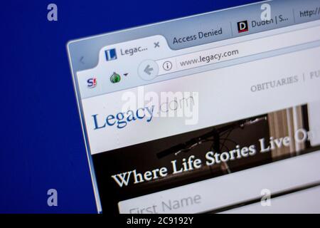 Rjasan, Russland - 05. Juni 2018: Homepage der Legacy-Website auf der Anzeige von PC, url - Legacy.com Stockfoto