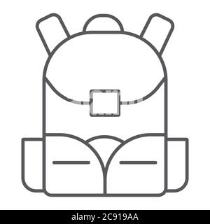 Schultasche dünne Linie Symbol, Rucksack und Tasche, Rucksack Zeichen, Vektor-Grafiken, ein lineares Muster auf weißem Hintergrund. Stock Vektor