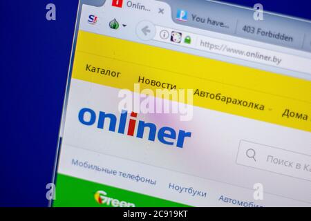 Rjasan, Russland - 05. Juni 2018: Homepage der Onliner-Website auf dem Display von PC, url - Onliner.by Stockfoto