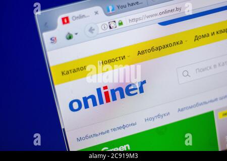 Rjasan, Russland - 05. Juni 2018: Homepage der Onliner-Website auf dem Display von PC, url - Onliner.by Stockfoto