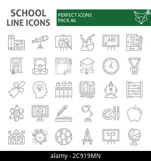 Schule dünne Linie Icon-Set, Bildung Symbole Sammlung, Vektor-Skizzen, Logo-Illustrationen, Studie Zeichen lineare Piktogramme Paket isoliert auf weiß Stock Vektor
