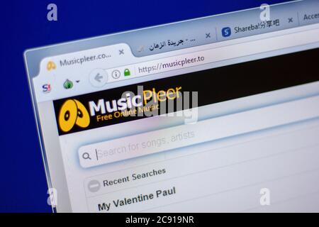 Rjasan, Russland - 05. Juni 2018: Homepage der MusicPleer Website auf der Anzeige von PC, url - MusicPleer.to Stockfoto