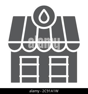 Ölstation Markt Glyphe Symbol, Kraftstoff und Architektur, Ölmarkt Gebäude Zeichen, Vektor-Grafiken, ein solides Muster auf einem weißen Hintergrund. Stock Vektor