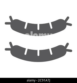 Gebratene Würste Glyphe Symbol, Lebensmittel und Fleisch, gegrillte Wurst Zeichen, Vektor-Grafiken, ein solides Muster auf weißem Hintergrund. Stock Vektor