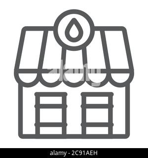 Ölstation Marktlinie Symbol, Kraftstoff und Architektur, Ölmarkt Gebäude Zeichen, Vektorgrafiken, ein lineares Muster auf einem weißen Hintergrund. Stock Vektor