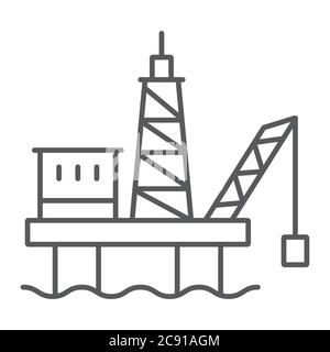 Öl-Plattform dünne Linie Symbol, Industrie-und Derrick, Öl-Rig-Zeichen, Vektorgrafiken, ein lineares Muster auf weißem Hintergrund. Stock Vektor