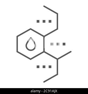 Ölmolekül dünne Linie Symbol, chemische und molekulare, Öl Formel Zeichen, Vektorgrafiken, ein lineares Muster auf weißem Hintergrund. Stock Vektor