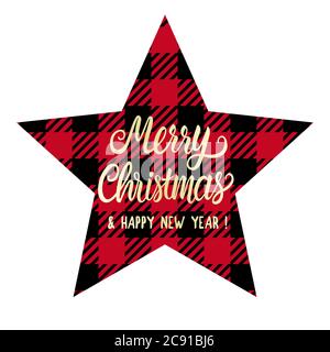 Karierte Form Stern Frohe Weihnachten. Rote und schwarze Farbe. Vektor Winter Urlaub Design isoliert auf weißem Hintergrund Stock Vektor