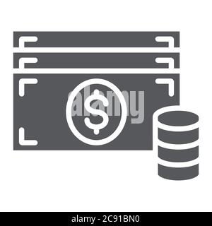 Cash Glyphe Symbol, Finanzen und Währung, Geld-Zeichen, Vektorgrafiken, ein solides Muster auf weißem Hintergrund. Stock Vektor