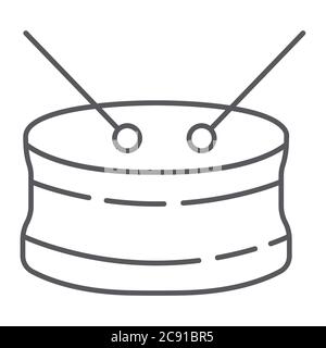 Snare Drum dünne Linie Symbol, Musical und Instrument, Schlagzeug Zeichen, Vektorgrafik, ein lineares Muster auf weißem Hintergrund. Stock Vektor
