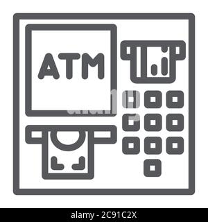 ATM-Linie Symbol, Finanzen und Bargeld, Bankautomat Zeichen, Vektorgrafiken, ein lineares Muster auf weißem Hintergrund. Stock Vektor