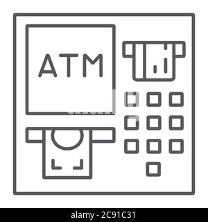 ATM dünne Linie Symbol, Finanzen und Bargeld, Bankautomat Zeichen, Vektorgrafiken, ein lineares Muster auf weißem Hintergrund. Stock Vektor