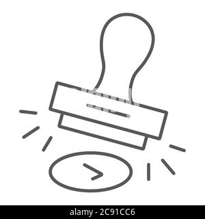 Genehmigungsstempel dünne Linie Symbol, erlauben und Stamper, Gummi Stempel Zeichen, Vektorgrafiken, ein lineares Muster auf weißem Hintergrund. Stock Vektor