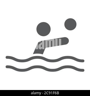 Wasserball Glyphe Symbol, Sport und Wasser, Schwimmer mit Ball-Zeichen, Vektorgrafiken, ein solides Muster auf weißem Hintergrund. Stock Vektor