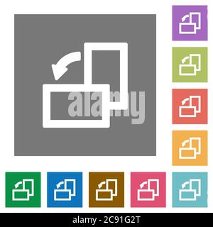 Drehen Sie flache Symbole nach links auf einfachen farbigen quadratischen Hintergründen Stock Vektor