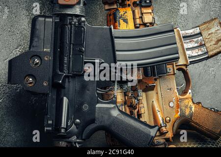 Moderne Waffenserie. US Army Sturmgewehr, Nahaufnahme. Stockfoto