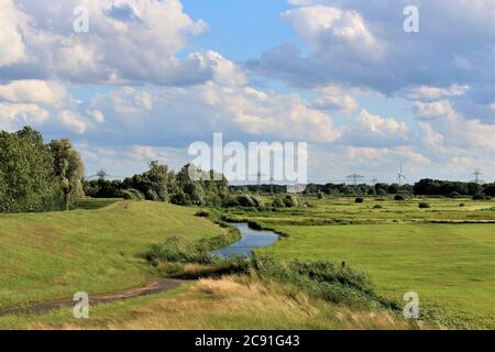 Marschlandschaft mit Weiden und Gräben in norddeutschland Stockfoto