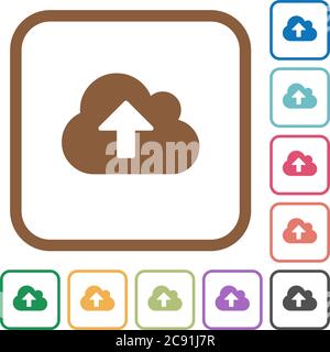 Cloud Upload einfache Symbole in Farbe gerundeten quadratischen Rahmen auf weißem Hintergrund Stock Vektor