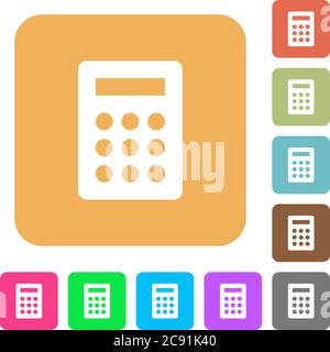 Symbole für Taschenrechner auf gerundeten quadratischen, lebendigen Hintergrundbildern. Stock Vektor