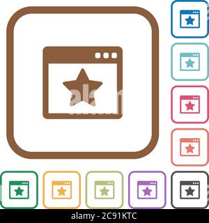 Lieblingsanwendung Einfache Symbole in farbigen abgerundeten quadratischen Rahmen auf weißem Hintergrund Stock Vektor