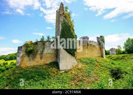 Die Château d'Oricourt ist eine mittelalterliche Burg aus der Mitte des 12. Jahrhunderts. Es ist ein konzentrisches Schloss mit einer doppelten Enceinte. Franche-Comté, Fran Stockfoto