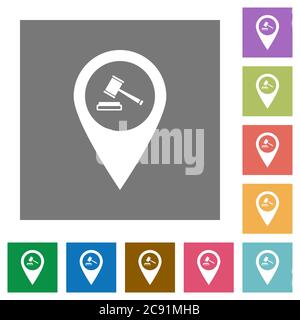 Court House GPS-Karte Lage flache Symbole auf einfache Farbe quadratischen Hintergründen Stock Vektor