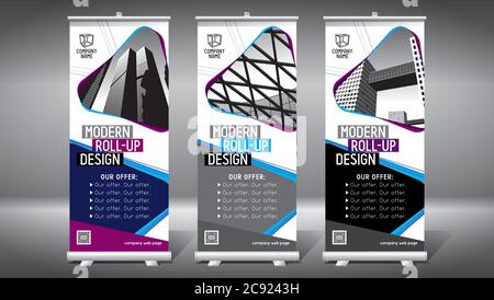 Roll-up-Vorlage, Design (85x200 cm) - Moderne Bürogebäude, Wolkenkratzer Stock Vektor