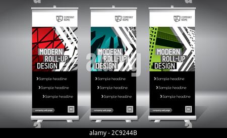 Roll-up-Vorlage, Design (85x200 cm) - Moderne Bürogebäude, Wolkenkratzer Stock Vektor