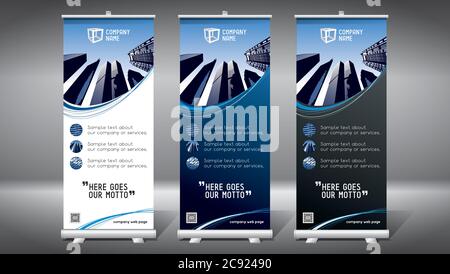 Roll-up-Vorlage, Design (85x200 cm) - Moderne Bürogebäude, Wolkenkratzer Stock Vektor